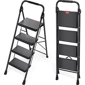 $43.72* | KINGRACK 4-Step Ladder with Handrail, Folding Steel Step Stool, Black at Amazon