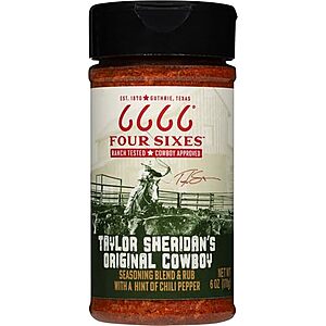 [SnS] $14.25 | 6-Pack 6-Oz FOUR SIXES Taylor Sheridan's Original Cowboy Seasoning at Amazon ($2.38 each)
