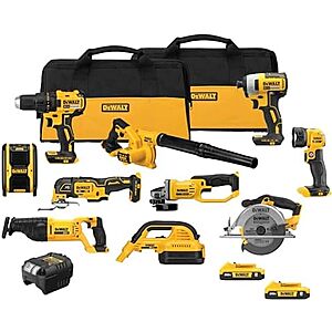 $649* | DeWALT 10-Tool 20V Max Power Tool Combo Kit w/ 2x 2.0Ah Batteries/Bags & Charger at Amazon