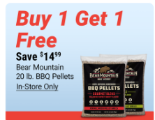 Tractor Supply Company, in store only, Buy one get one free, Bear Mountain 20lb BBQ wood pellets, two for $14.97