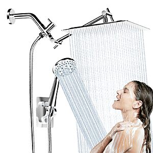 Shower Head with Handheld Spray, 8" High Pressure Rain Shower Head Combo with Adjustable Extension Arm, 5 Spray Modes Dual Showerhead Set, Detachable Handheld Shower $23.39