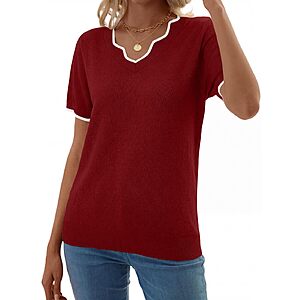 Amazon – GKBK Women's Short Sleeve V-Neck Sweater - $7.49 w/ Code