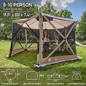 EVER ADVANCED Pop Up Gazebo Screen House Tent for Camping 11.5 ft for 8-10 Person Instant Canopy Shelter with Netting Portable for Outdoor, Backyard, various colors $159.99
