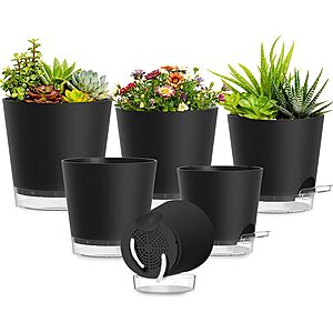 6 or 7-Pack SQKH Self Watering Plastic Planters w/ Drainage Holes and Clear Saucers (Various) from $7.99 + Free Shipping w/ Prime or on $35+