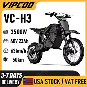 VIPCOO H3 3500W 48V 23AH Electric Dirt BikeElectric Motorcycle Fat Tire $663 + Free Shipping $662.5