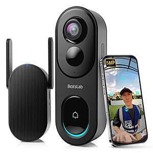 (prime) BOTSLAB 5MP Battery Powered Wireless Doorbell Camera w/ 180° Head-to-Toe View $39.50 + Free S/H