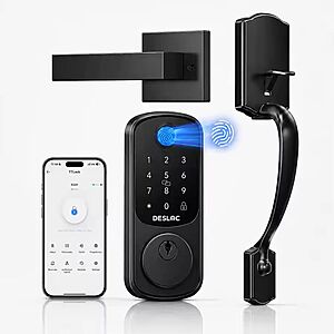 Best Buy: DESLOC B200 Smart Lock Keyless Entry Fingerprint Deadbolt with Handle/Lever Set Black $79.99 + Free Shipping
