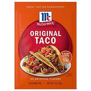 $2.31 for THREE get $1 Walmart Cash McCormick Original Taco Seasoning Mix, 1.0 oz Packet