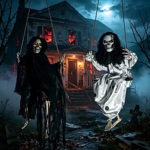 2-Piece 3' Joyfy Light Up Swinging Halloween Decor (Black & White Skeletons, Witch & Pumpkin) $29.99 + Free S&H w/ Walmart+ or on $35+