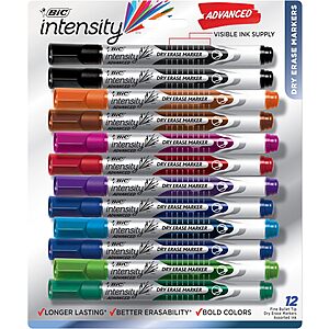 12-Count BIC Intensity Advanced Dry Erase Markers (Bullet Tip, Assorted Colors) $9.96 w/ S&S + Free Shipping w/ Prime or on $35+