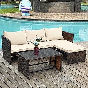 3-Piece Ebern Designs Patio Conversation Sofa Seating Group w/ Cushions (Beige) $166.99 + Free Shipping