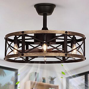 22" SHLUCE Farmhouse Fandelier Ceiling Fan w/ Light $49.99 + Free Shipping