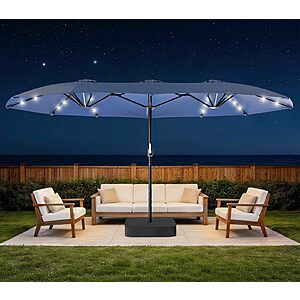 HOPERAN 15FT Double-Sided Outdoor Patio Umbrella with Solar Lights $112.49