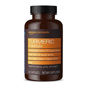 [S&S, AC] $8.62: Amazon Elements Turmeric Complex, 316 mg Curcumin with Ginger and Black Pepper, 65 Capsules