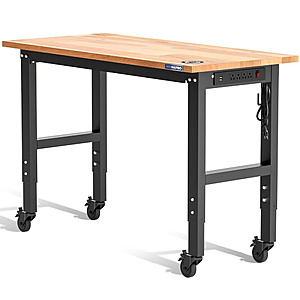 WORKPRO Garage Workbench 48"X22" Adjustable Workbench with Wheels and power strip, $119.19, free shipping, ebay
