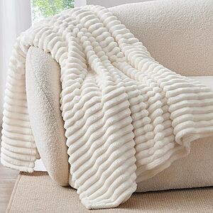Prime: 50" x 60" BEDELITE Ribbed Fluffy Fleece Throw Blanket (Cream) $7.50 + Free Shipping