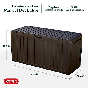 $54.59  AMAZON or Wayfair FS Keter Marvel 71 Gal Outdoor Storage Box for Patio and Pool Accessories