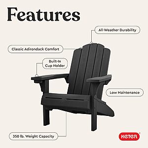 $89,82 AMAZON FS Keter Kiawah Adirondack Chair, Weather‑Resistant Resin Outdoor Patio Chair, Ergonomic Design, All‑Weather Seating