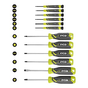 RYOBI Screwdriver Set (12-Piece) with Cushion Grip Handles $15.97