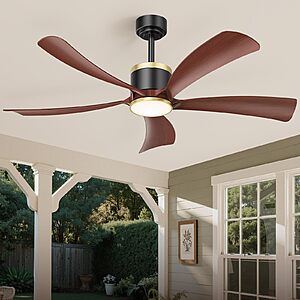 BLNAN 52" Premium Walnut Solid Wood Ceiling Fan with Light - Whisper-Quiet DC Moto $37.99