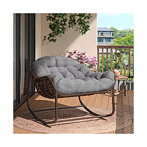 homfan Rocking Egg Chair with Extra-Thick Cushions, Heavy-Duty 450 lb Capacity Steel Frame and Hand-Woven PE Wicker for Indoor Outdoor $199.63
