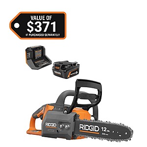 RIDGID 18V Brushless 12 in. Electric Battery Chainsaw with 6.0 Ah MAX Output Battery and Charger $219