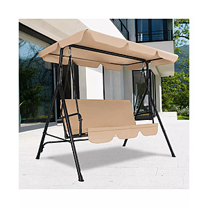 homfan 3 Seat Outdoor Porch Swing, Patio Swing Chair with Stand and Adjustable Canopy for Adults for Backyard or Garden (3 Colors) from $125.7