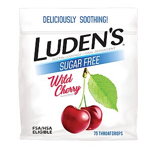 $2.46 S&S 40% off Q Luden's Sore Throat Relief Drops, Sugar-Free Wild Cherry, 75 Count |