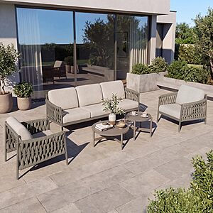 Grand patio 5-Piece Outdoor Furniture Set, Outdoor Sofa Set with 2 Round Side Tables, Modern Metal Patio Couch with 6-inch Thick Waterproof Cushions for Porch Deck Backyard $899