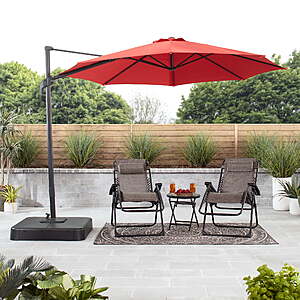 Mainstays 10’ Red Octagon Outdoor Tilting Cantilever Offset Patio Umbrella with Weighted Base and 360 Degree Rotation $86.45