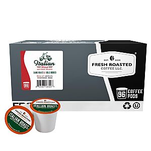 $20.91 s&s Clip Q Fresh Roasted Coffee, Italian Roast Dark Coffee K-Cup Pods for Keurig Brewers, Dark Roast, Kosher, 96 Count Loose Pack
