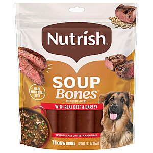 $4.92 S&S 40% off Q Nutrish Soup Bones Beef Dog Chews, 23.1 oz. Bag (11 Treats) (Rachael Ray)