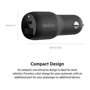 $9.99: Belkin 37W Dual USB Car Charger - 25W USB-C PD & 12W USB-A at Woot!
