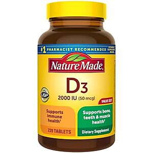 [SnS, AC] $5.99* | 220-Count Nature Made Vitamin D3 2000 IU (50mcg) Tablets at Amazon