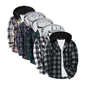 Amazon – ZITY 5-Pack Men's Flannel Hooded Button-Down Shirts - $29.99 w/ Code