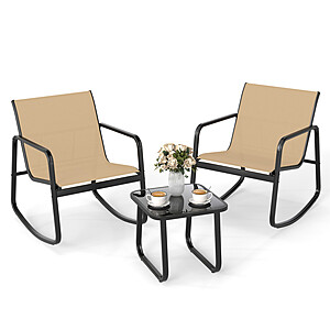 $78.19: Costway 2 Rocking Bistro Chairs and Glass-Top Table(Brown) at Costway
