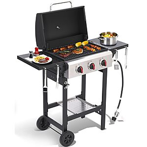 $139.99: GRILL DEPOTS Propane 3-Burner Gas Grill w/ Folding Side Tables(30,000 BTU) at Amazon