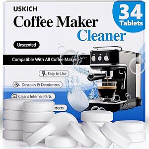[SnS] $7.59* | 34-Ct USKICH Coffee Machine Cleaner & Descaler Tablets at Amazon