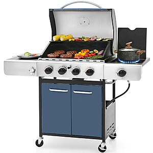 Sophia & William 4 Burner Propane Gas BBQ Grill with Side Burner,Blue 42,000BTU Porcelain-Enameled Cast Iron Grates~$305.99 @ Amazon
