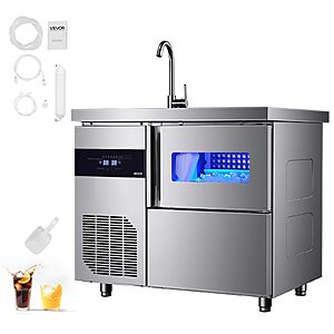 VEVOR Commercial Ice Maker Machine, 132 lbs/24H Stainless Steel Worktop Ice Machine with Sink, 30 lbs Storage & 70 Cubes/Cycle $874.13