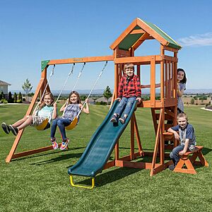 Sportspower Scottsdale Cedar Wood Swing Set: 2 Adjustable Swings, Sandbox, Rock Climber, Covered Deck, on 6ft Slide - Exceeds ASTM Safety Standards $349.52