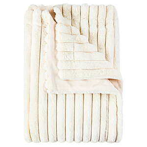 Mainstays Vanilla Dream Channel Faux Fur Blanket, King, 102 in x 90 in - $14