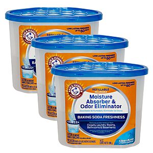$17.91: Arm & Hammer Clean Burst Moisture Absorber and Odor Eliminator Tubs, 14 oz, 3 Pack