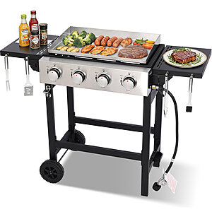 $135.21: Nice Cooker 4-Burner 40,000 BTU Propane Gas Griddle with Foldable Side Tables & Wheels at Wayfair