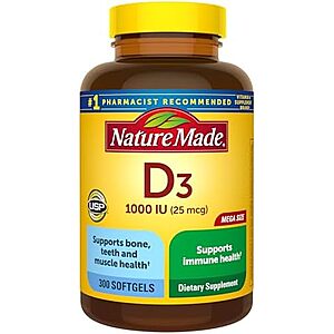 [SnS, AC] $4.94* | 300-Ct Nature Made Vitamin D3 1000 IU Softgels at Amazon