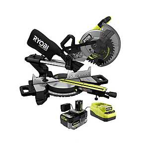 RYOBI ONE+ HP 18V Brushless Cordless 10 in. Sliding Compound Miter Saw Kit with 4.0 Ah HIGH PERFORMANCE Battery and Charger $299