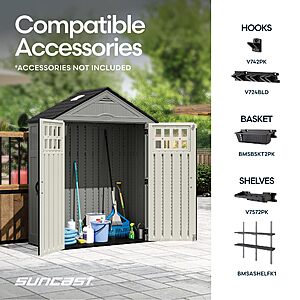 Suncast Everett 6x3 ft Vertical Storage Shed - Resin Outdoor Garden Shed with Floor, Windows, Skylight & Lockable Double Doors $519