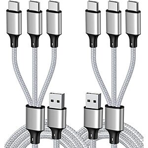 Multi Charging Cable, USB C Splitter Cable, 3 in 1 Fast Charging Cord with 3 Type-C Male Port Compatible with Cell Phones Tablets and More - 2Pack 4FT Silver $5