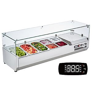 VEVOR Condiment Prep Rail Station, 140 W Countertop Refrigerated Condiment Station, with 3 1/3 4 1/6 Pans, 304 Stainless Body and PC Lid $502.94