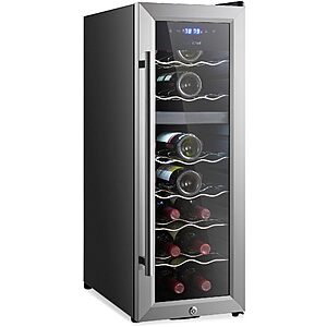 Nutrichef 18 Bottle Wine Fridge | Dual Zone Wine Chiller | Adjustable Temperature 41°F to 64°F | Ultra Quiet Operation Free Standing 32x11x23 IN | $184.18